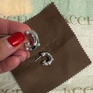 NWT-Chic Silver Hoop Earrings with Pearl Details